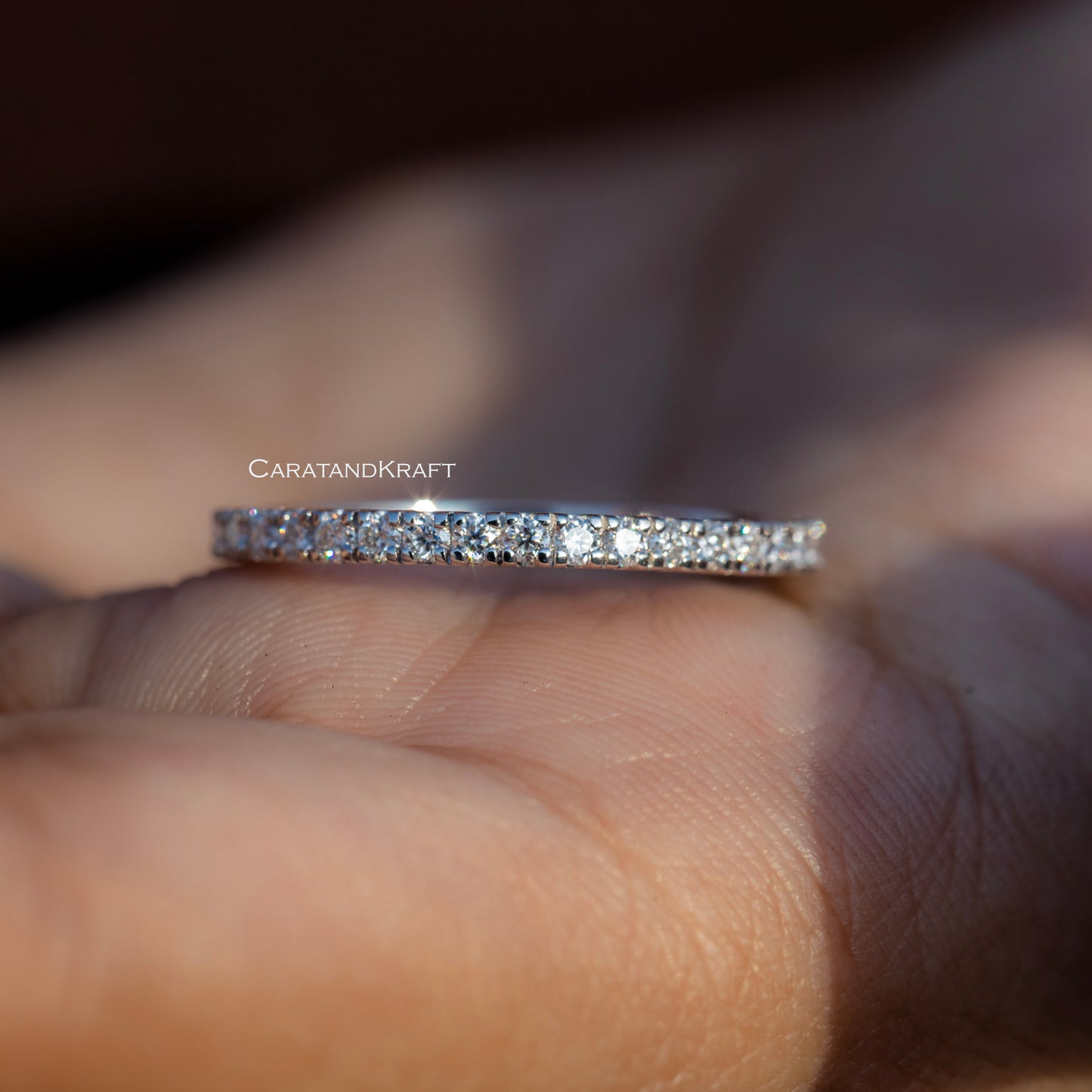 1.5mm Colorless Moissanite Half Eternity Pave Wedding Ring