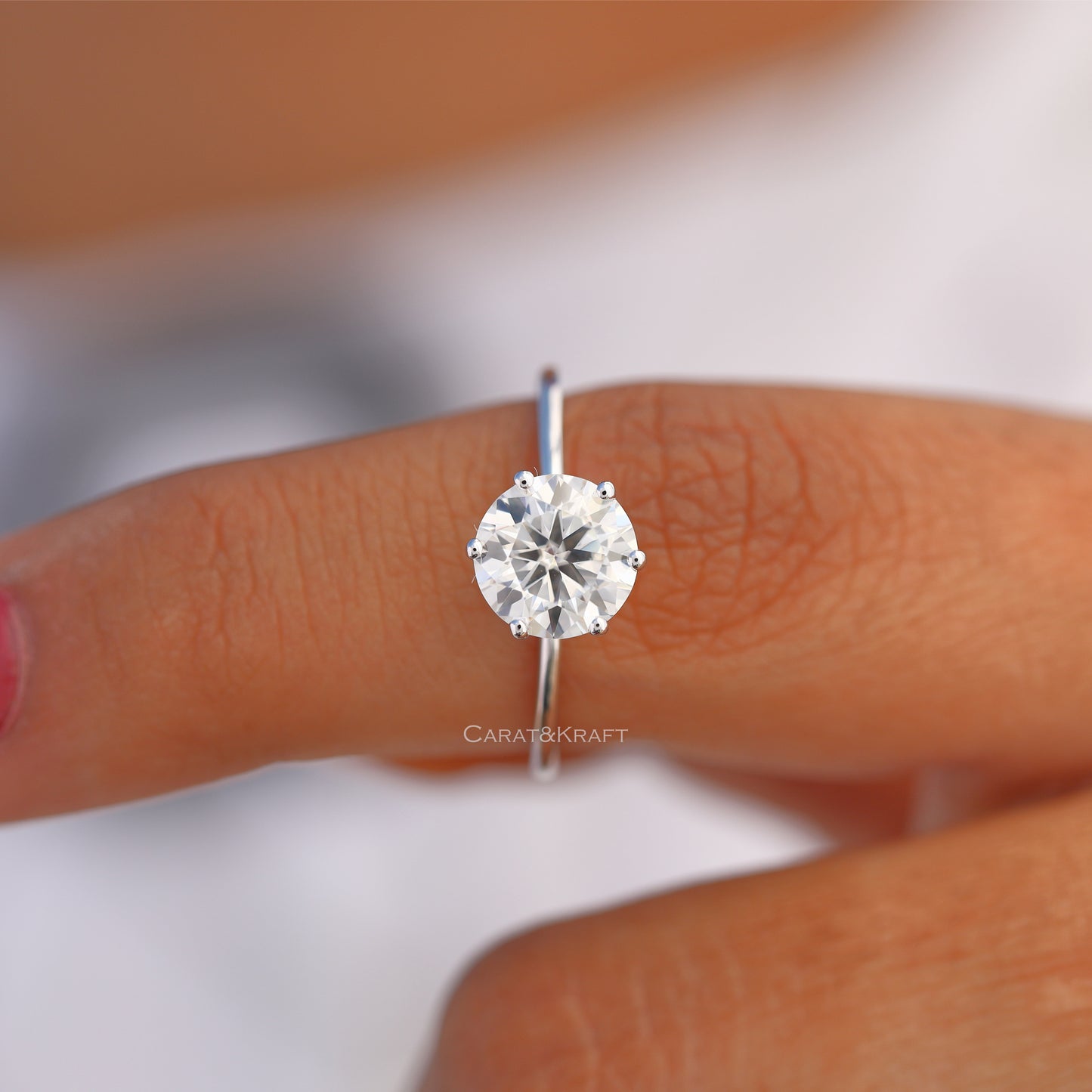 Round Cut Moissanite Solitaire Engagement Ring