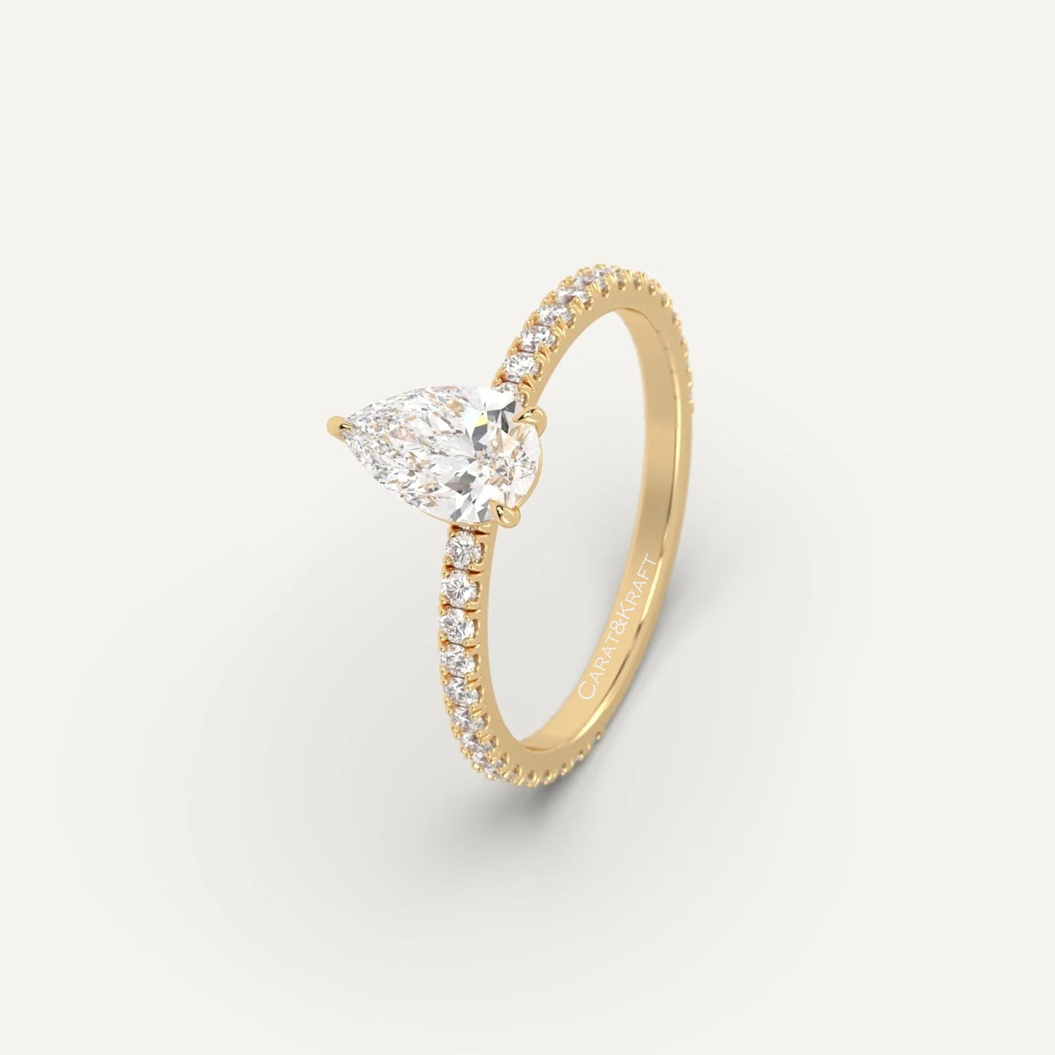 Pear Cut Lab Grown Diamond Pave Engagement Ring, 0.50 - 2.0 CT Pear Diamond Wedding Ring