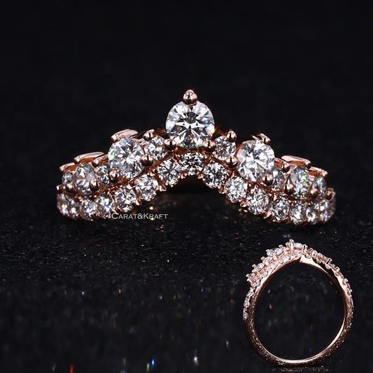 Chevron Ring, Curve Wedding Band for Women Rose Gold Art Deco V Shape lab grown diamond Wedding Matching Band Stacking Ring