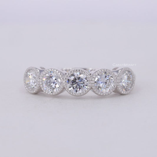 Round Diamond Five Stone Band, 1.23 CT Round Lab Grown Diamond Band