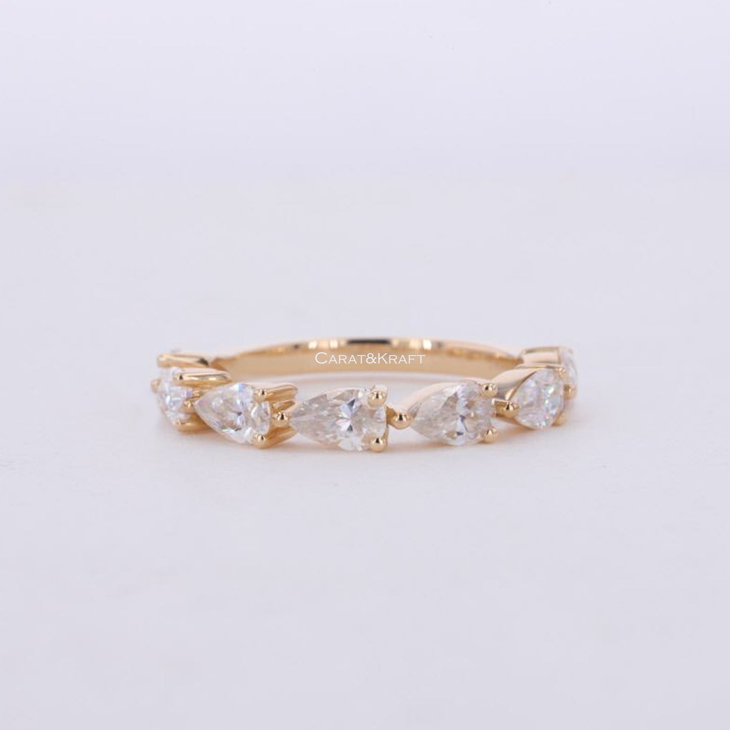 Pear Moissanite Wedding Band/ Half eternity Moissanite Engagement Band/ Colorless Moissanite Proposal Band/ 14K Solid Gold Moissanite Band