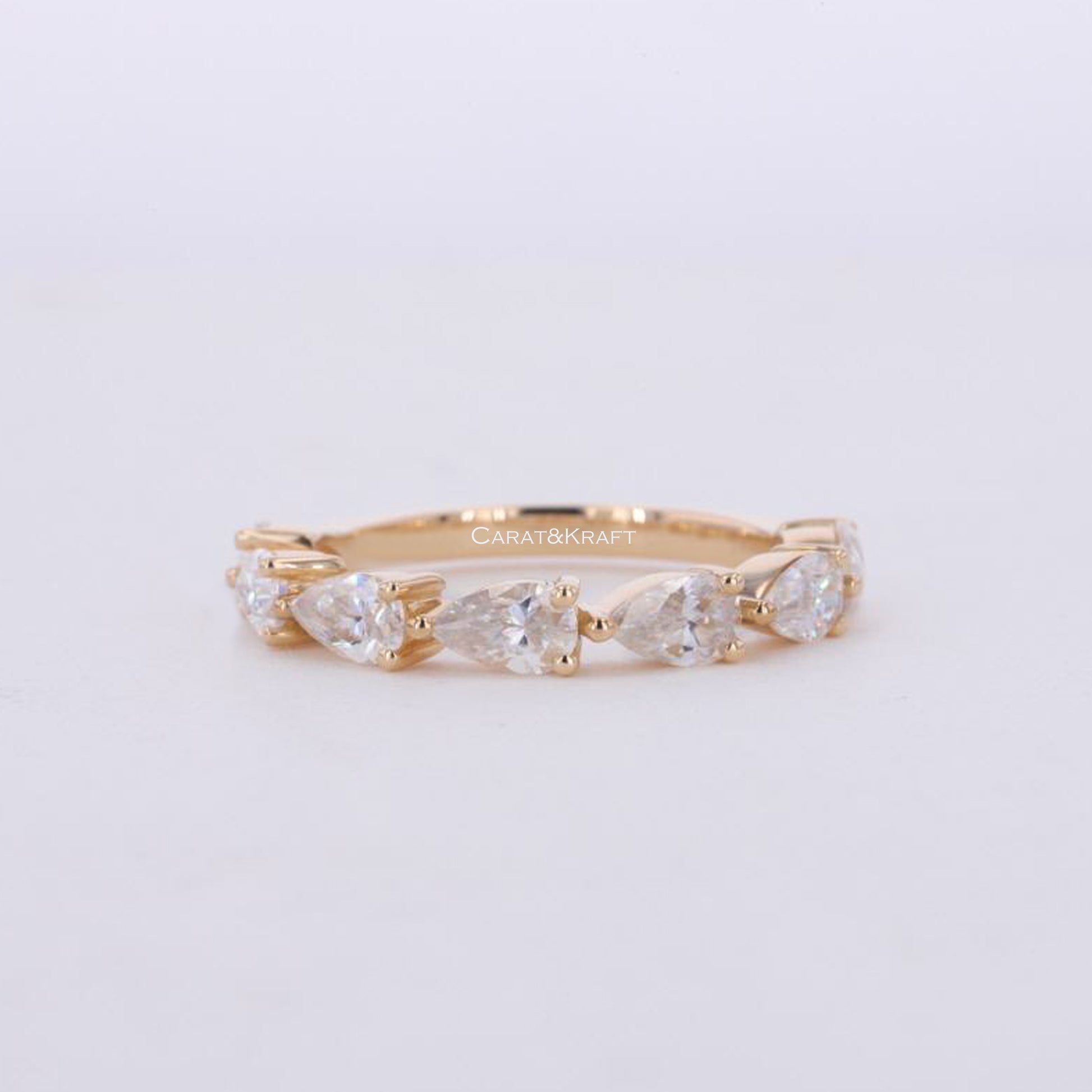 Pear Moissanite Wedding Band/ Half eternity Moissanite Engagement Band/ Colorless Moissanite Proposal Band/ 14K Solid Gold Moissanite Band