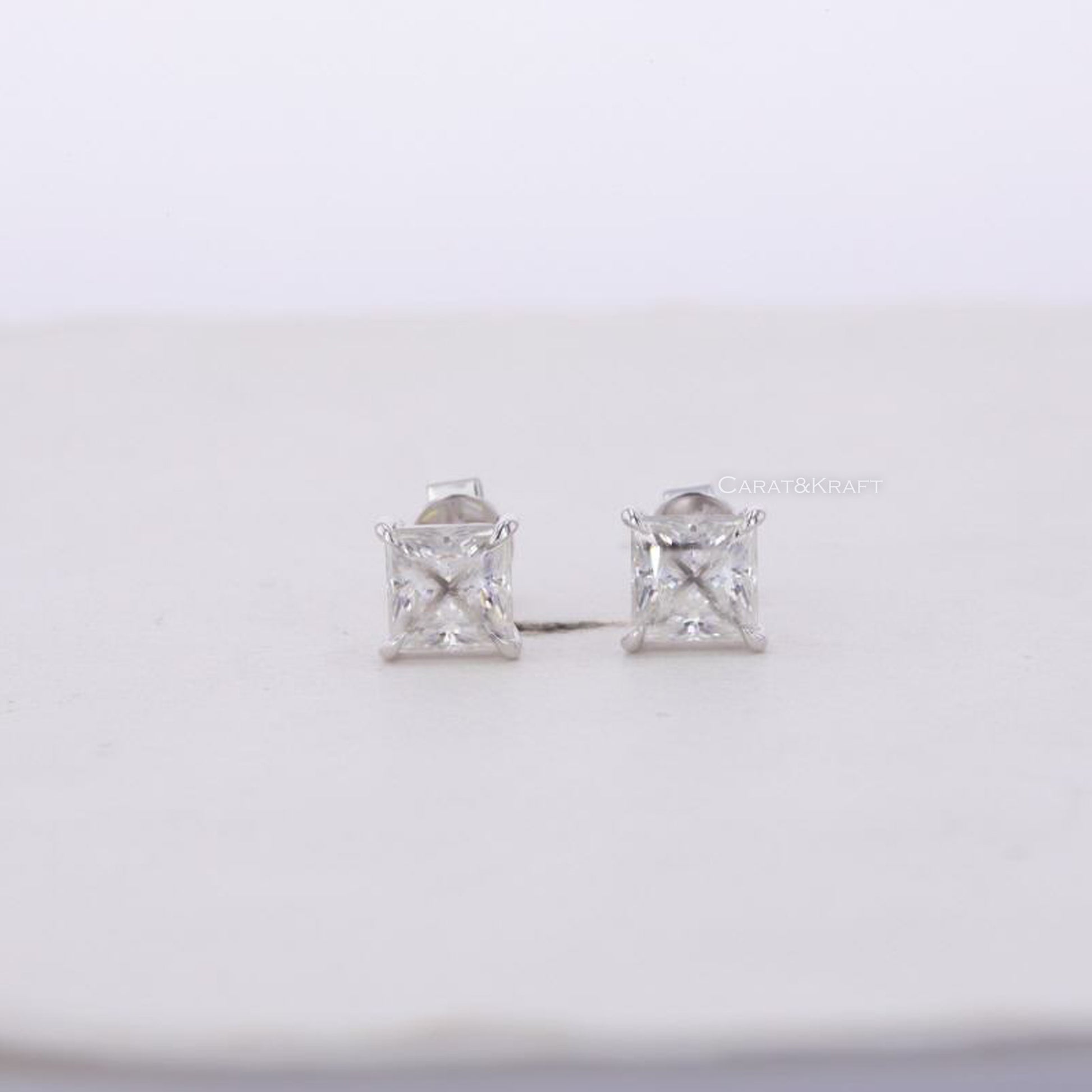 Princess Cut Lab Grown Diamond Solitaire Earrings, Screw Back Studs For Her, 0.50 To 5.00 TCW Princess Diamond Earrings, Anniversary Gifts

