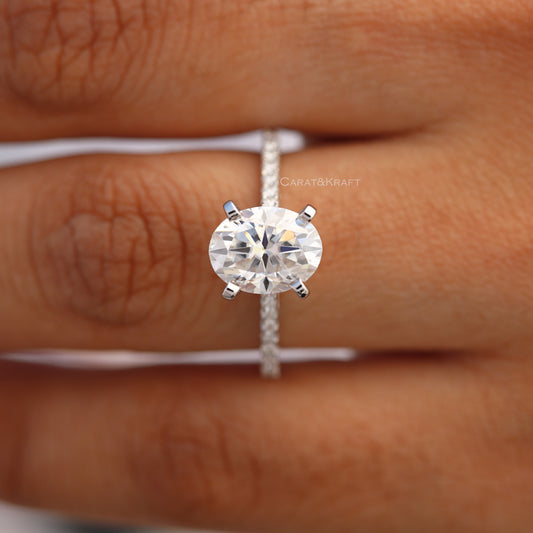 Oval Cut Pave Set Moissanite Diamond Engagement Ring