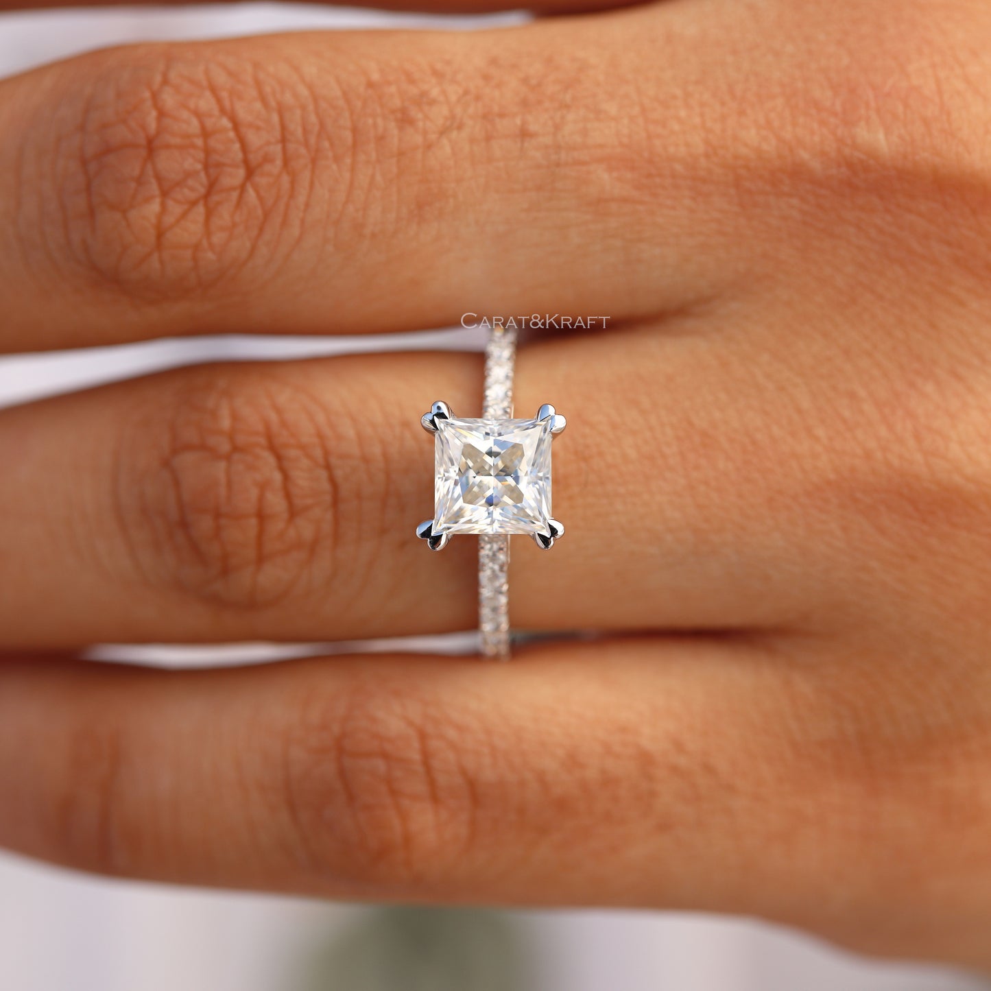 Princess Cut Colorless Moissanite Engagement Ring