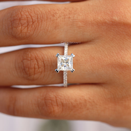 Princess Cut Colorless Moissanite Engagement Ring