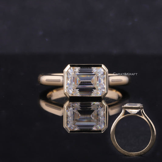 Emerald Cut Diamond Engagement Ring in Bezel Setting, 0.5 - 5.0CT Diamond Engagement Ring 