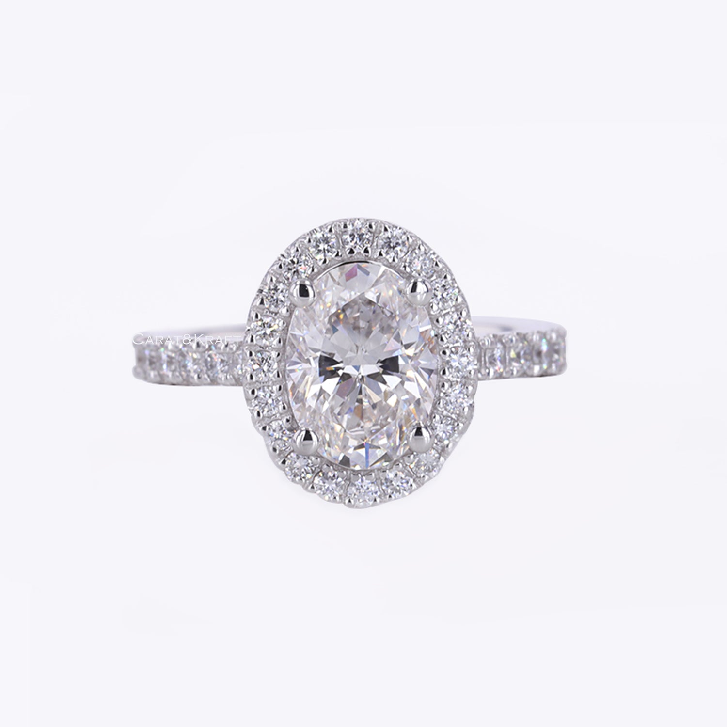 Oval lab grown Halo Engagement Ring with Pave Band, Halo Wedding Ring, Yellow/White/Rose Gold Ring, Anniversary Ring for Women
