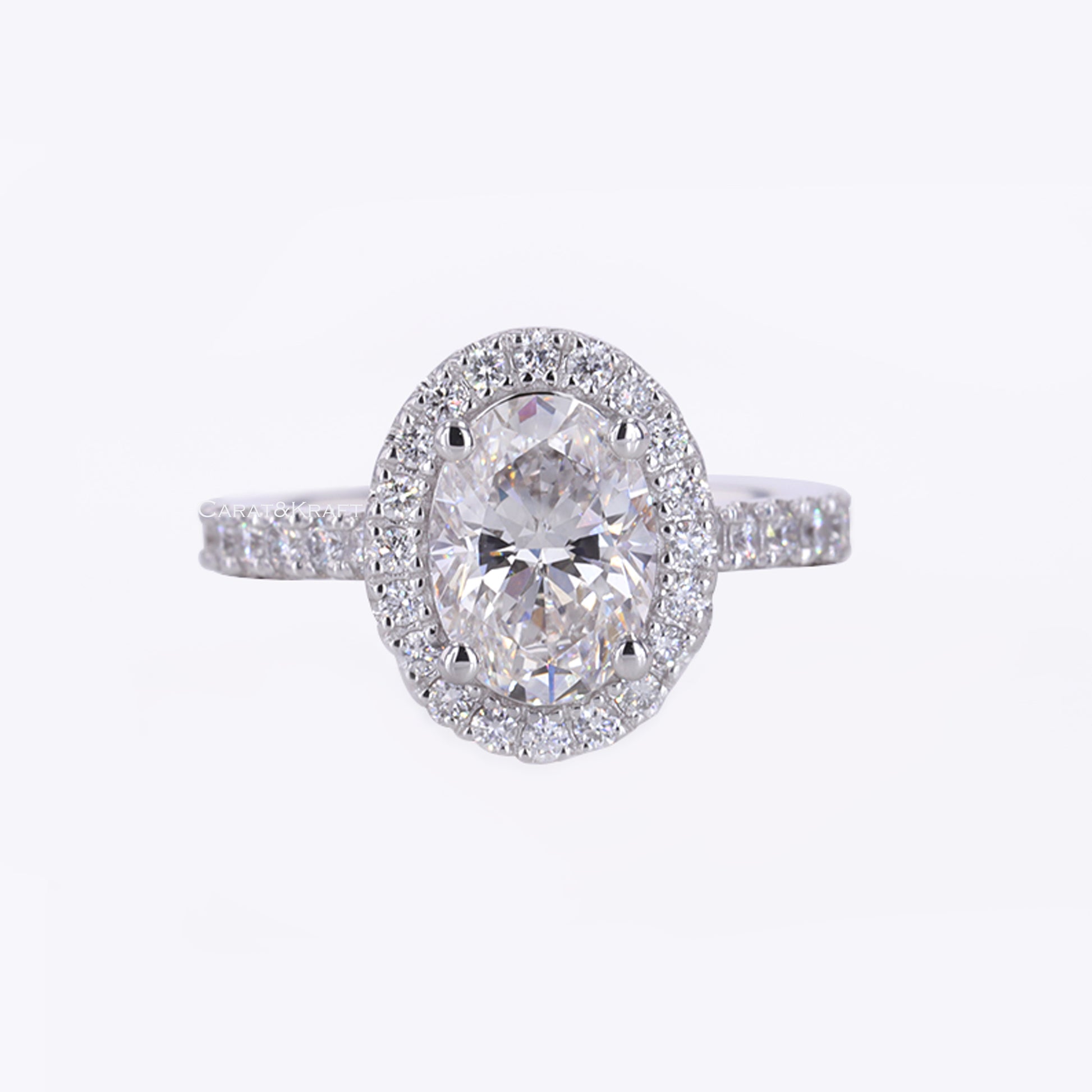 Oval lab grown Halo Engagement Ring with Pave Band, Halo Wedding Ring, Yellow/White/Rose Gold Ring, Anniversary Ring for Women

