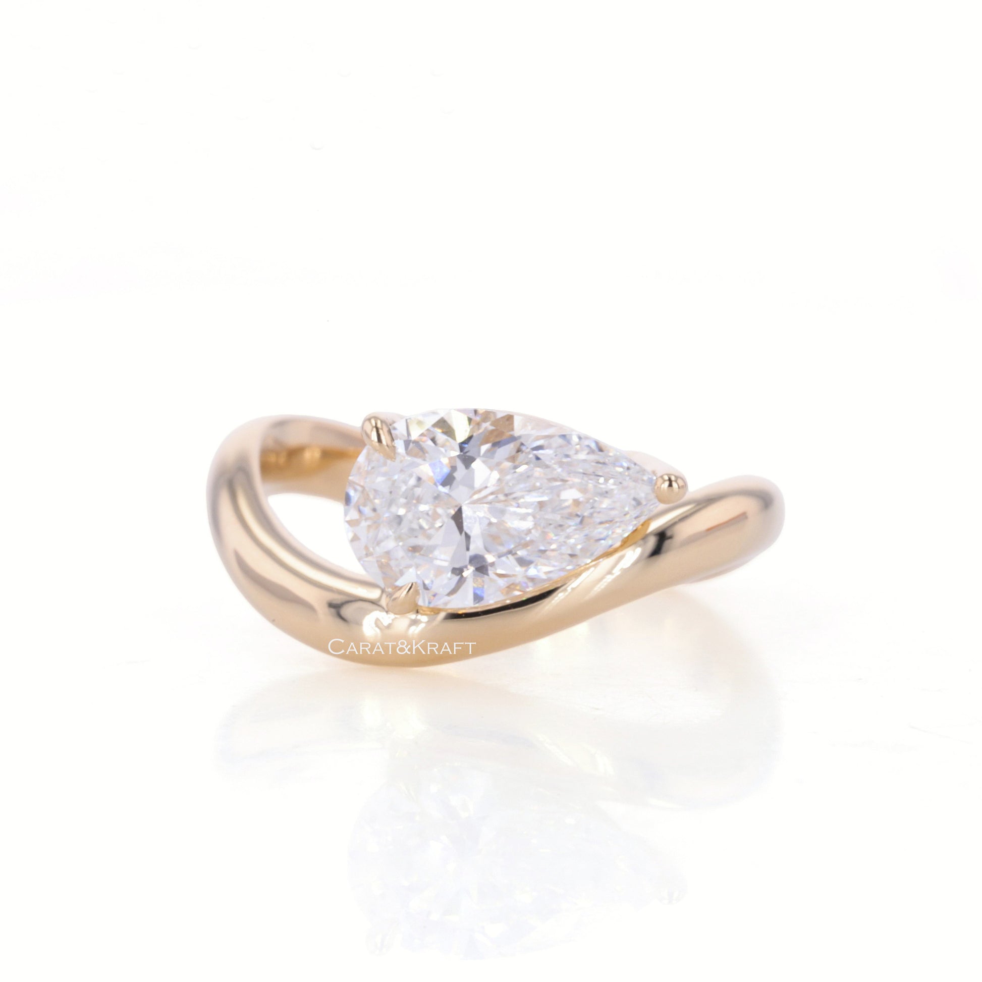Pear Shaped Diamond Ring, Solitaire Engagement Ring, 0.50 - 5.0 CT Lab Grown Diamond Ring