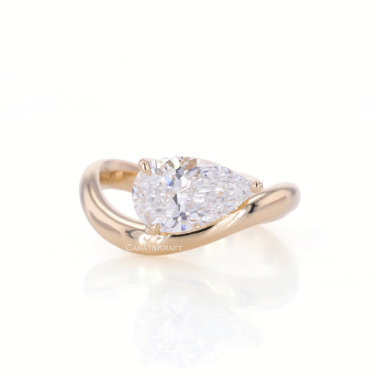 Pear Shaped Diamond Ring, Solitaire Engagement Ring, 0.50 - 5.0 CT Lab Grown Diamond Ring