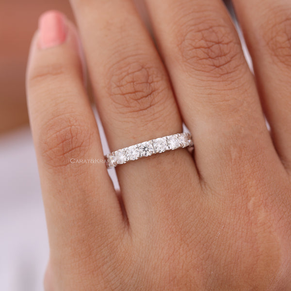 3mm Lab Grown Diamond Platinam Ring, 3/4 Eternity Diamond Platinum Band, Stackable Wedding Band