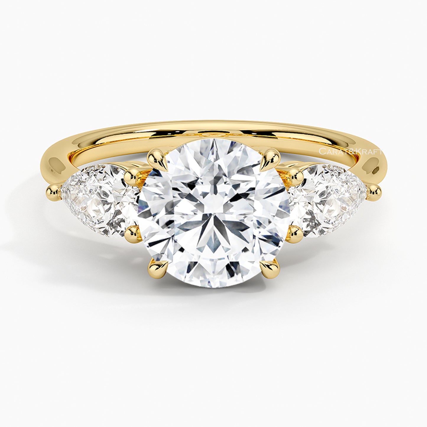 three stone lab grown diamond engagement ring