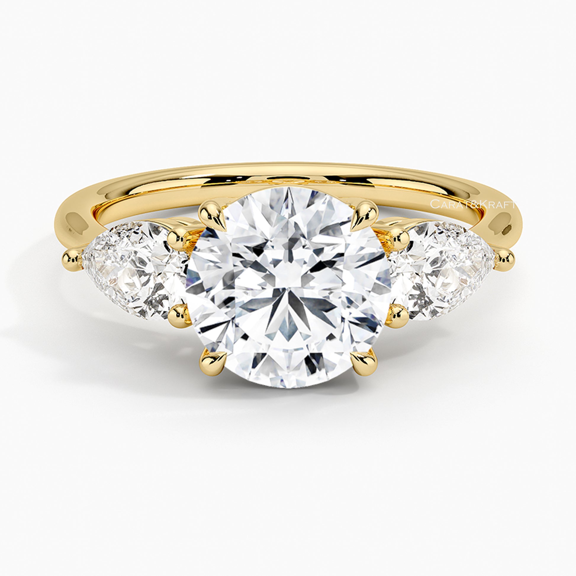 three stone lab grown diamond engagement ring