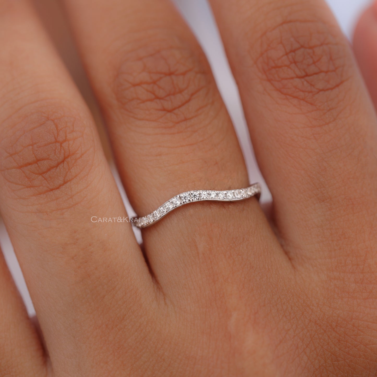 Curved Wedding Band, Full Eternity Moissanite Matching Band