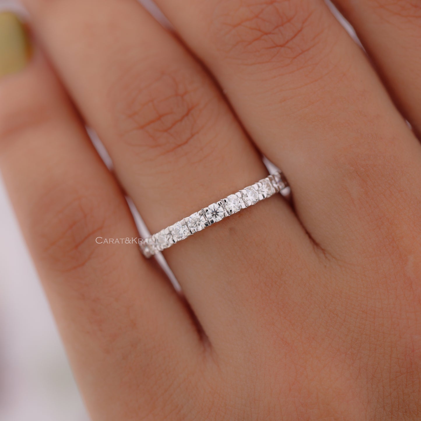 Round Moissanite Halfway Stackable Wedding Band