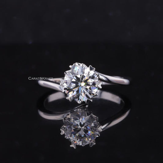 Heart Prong Bypass Shank Wedding Ring, Round Cut Moissanite Engagement Ring