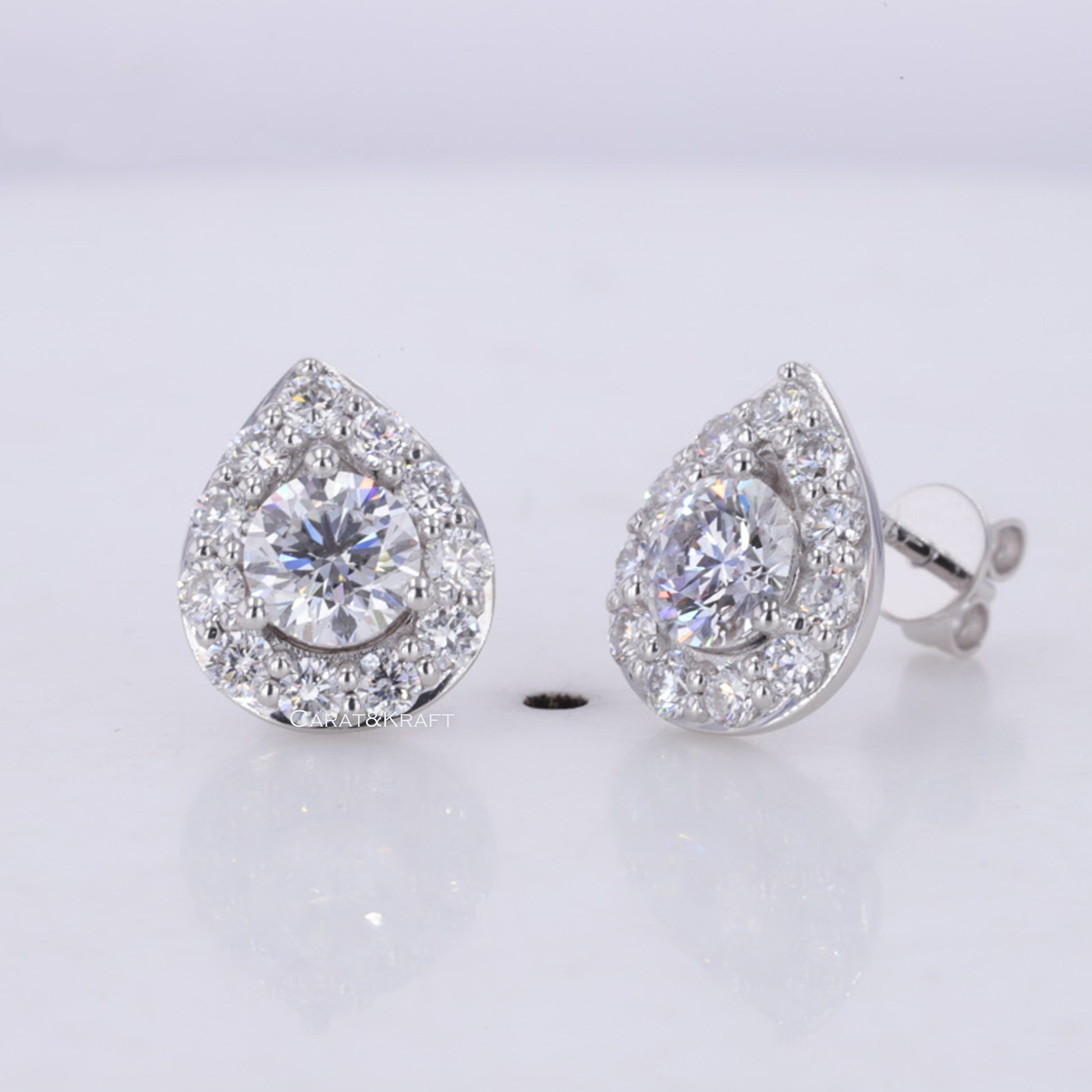 Round Cut Lab Grown Diamond Halo Stud Earrings / EF-VS Diamond Minimalist Screw Back Earrings / Conflict Free Diamond Anniversary Earrings