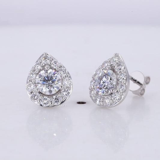 Round Cut Lab Grown Diamond Halo Stud Earrings / EF-VS Diamond Minimalist Screw Back Earrings / Conflict Free Diamond Anniversary Earrings