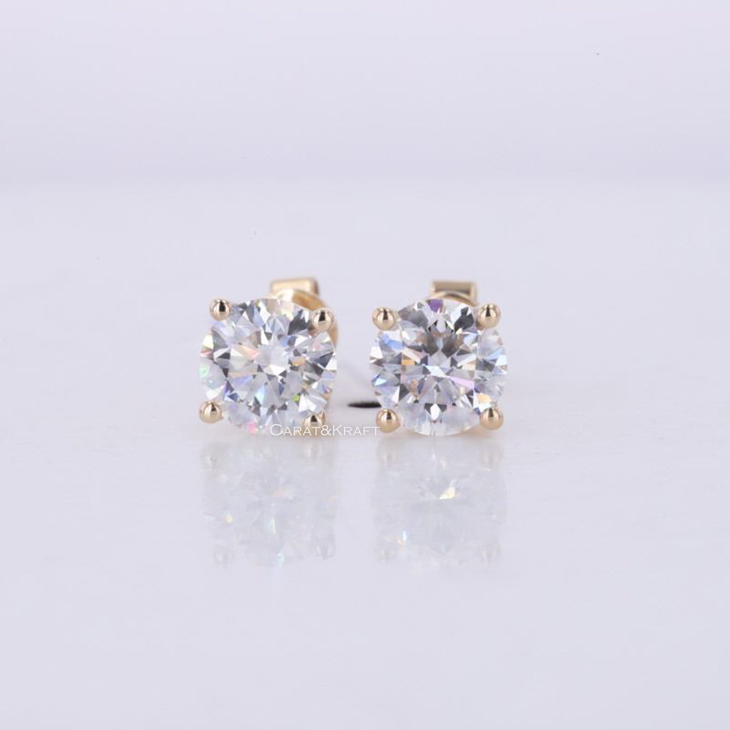 Classic Three Prong Martini Style Earrings, Round Colorless Moissanite Wedding Earrings, Moissanite Stud, Anniversary Gift for Her