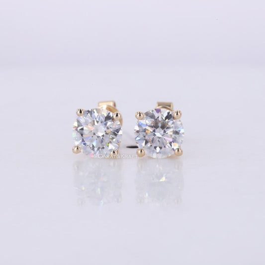 Classic Three Prong Martini Style Earrings, Round Colorless Moissanite Wedding Earrings, Moissanite Stud, Anniversary Gift for Her