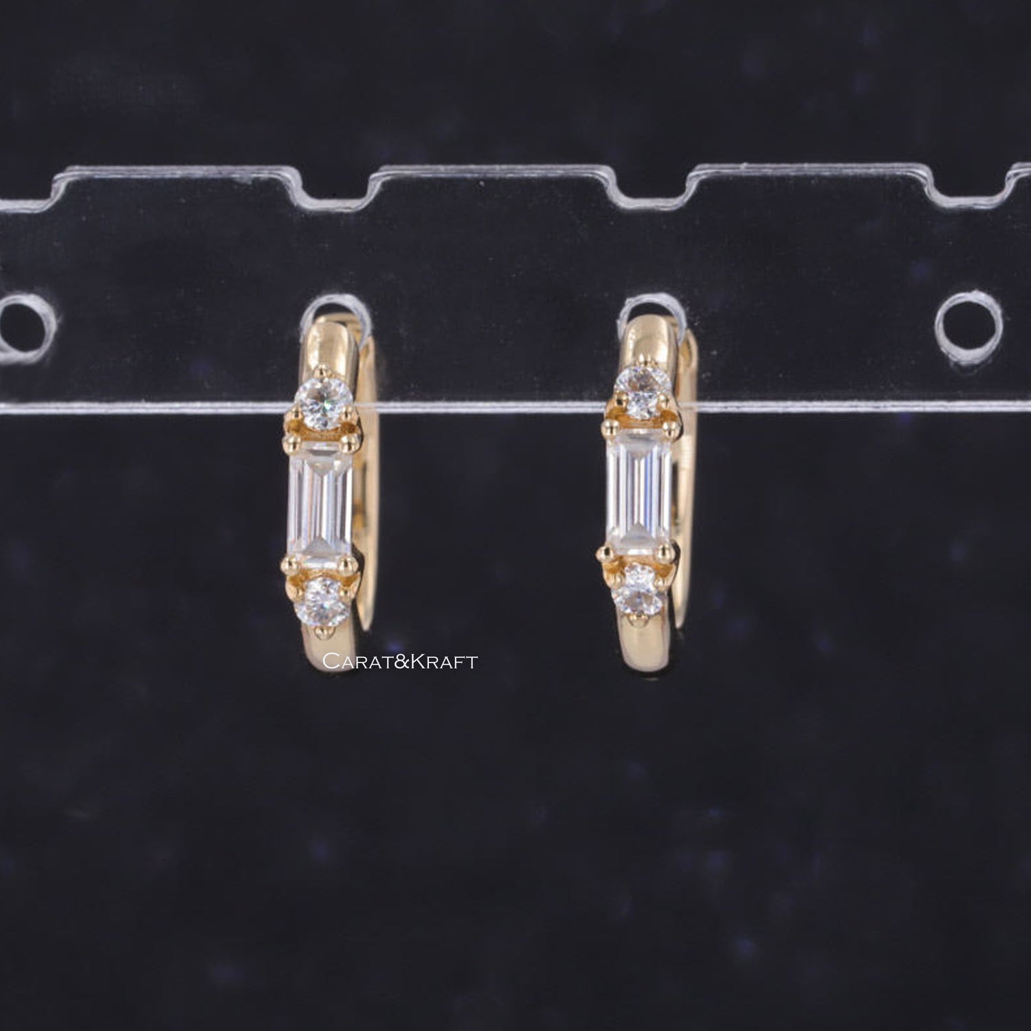 Baguette and Round Diamond Hoop Earrings for Women, Lab Grown Diamond Earrings, Anniversary Gifs for Her, Hoop Earrings for Mother and Wife