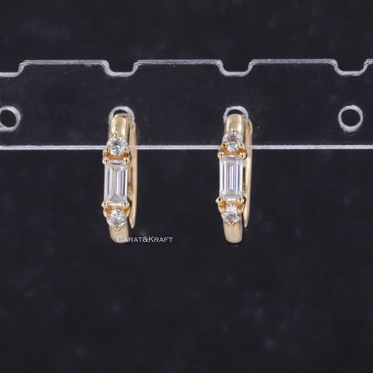 Baguette and Round Diamond Hoop Earrings for Women, Lab Grown Diamond Earrings, Anniversary Gifs for Her, Hoop Earrings for Mother and Wife