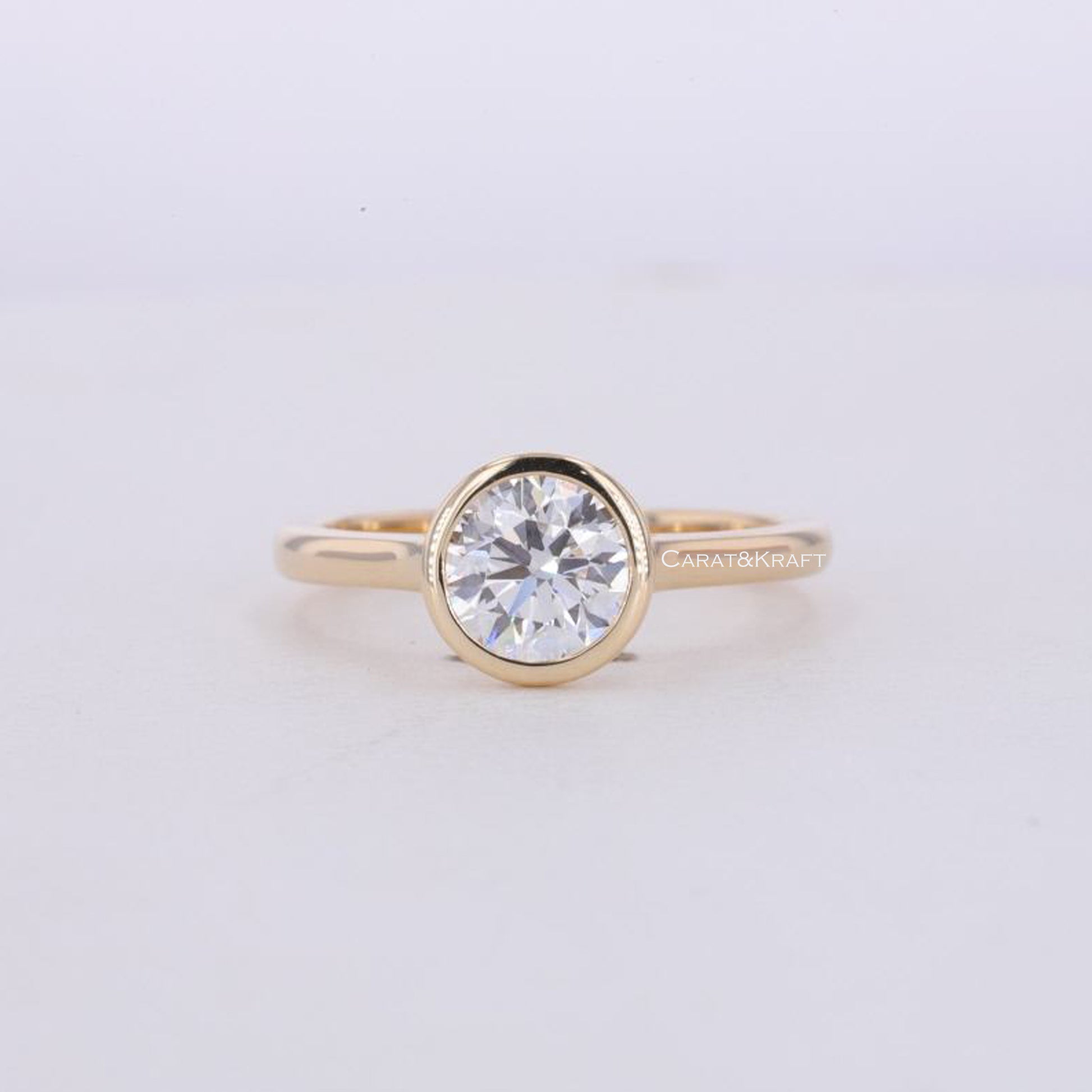0.25 to 2.0 CT Round Lab Grown Diamond Solitaire Engagement Ring, Comfort Fit Bezel Set Ring