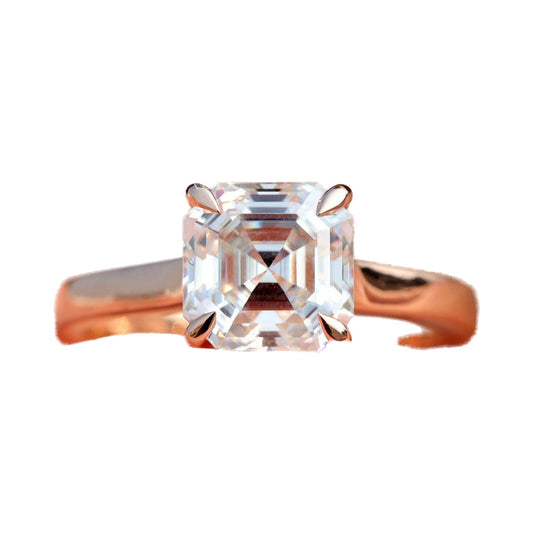 2.50CT Asscher Step Cut Moissanite Solitaire Engagement Ring from Carat and Kraft, on white