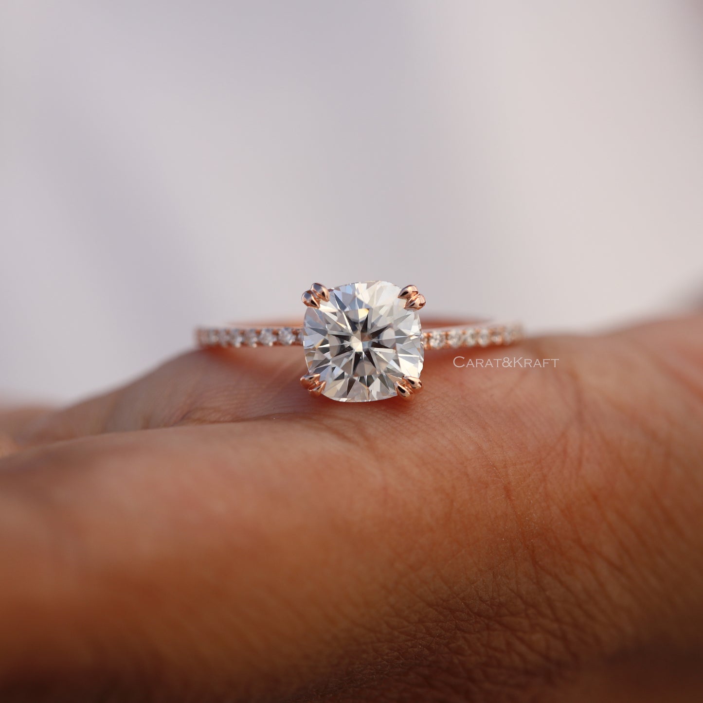 Cushion Colorless Moissanite Pave Engagement Ring