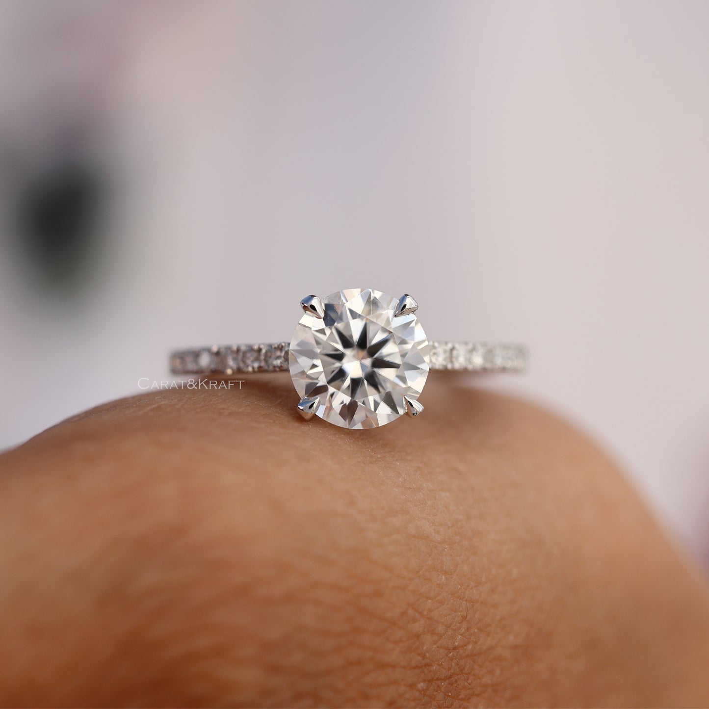 0.50 - 3.0 CT Round  Lab Created Diamond Pave Engagement Ring