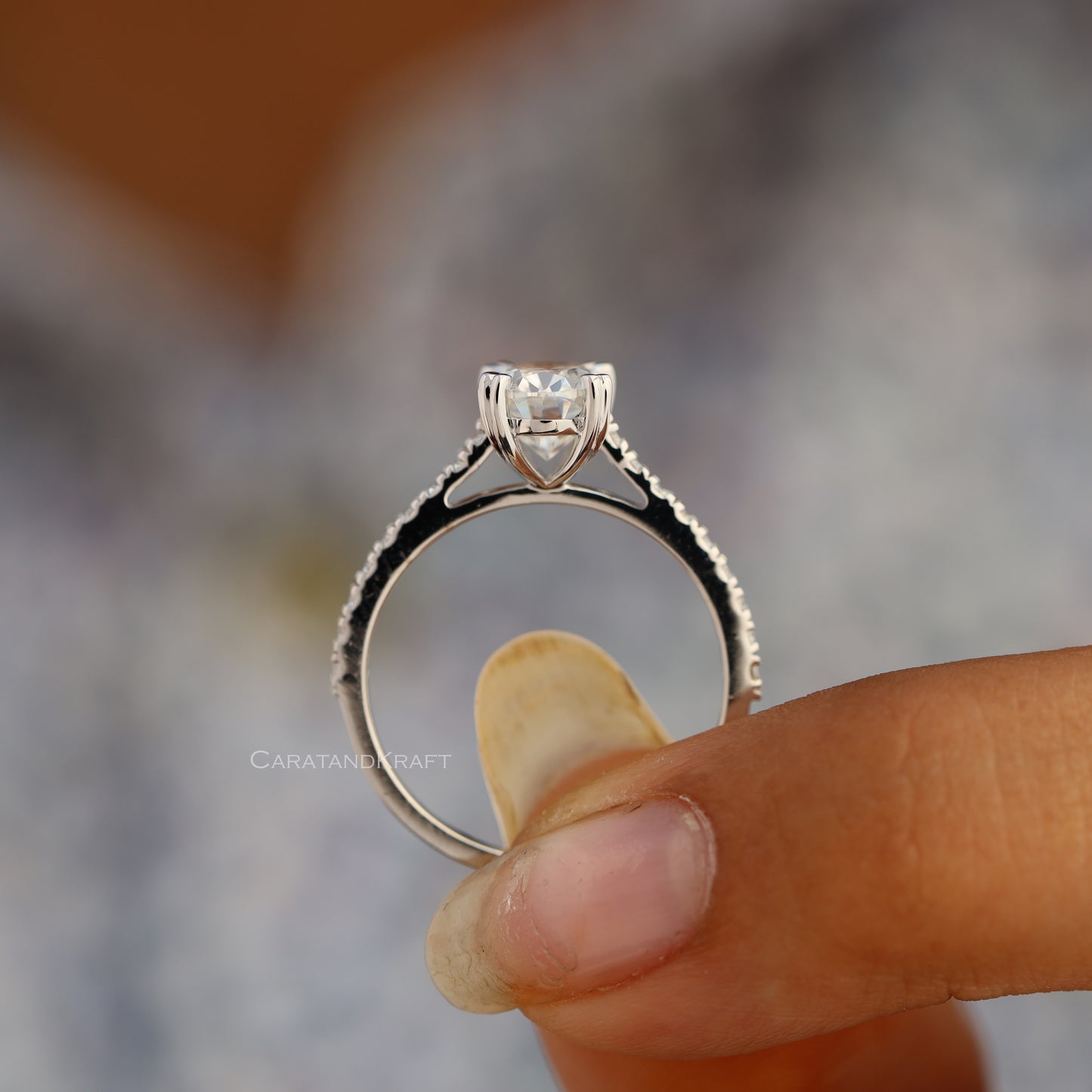 Oval Side Stone Moissanite Wedding Ring