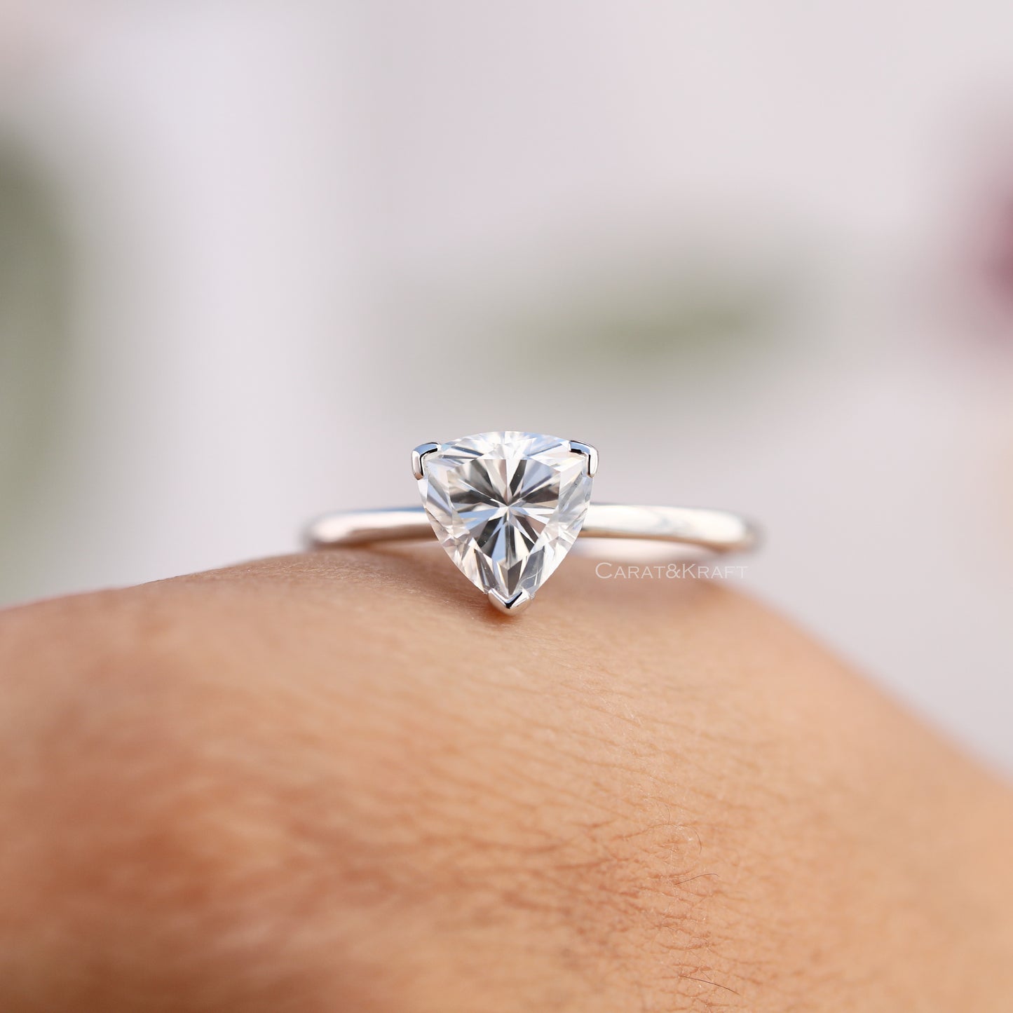 Trillion Cut Solitaire Moissanite Diamond Engagement Ring