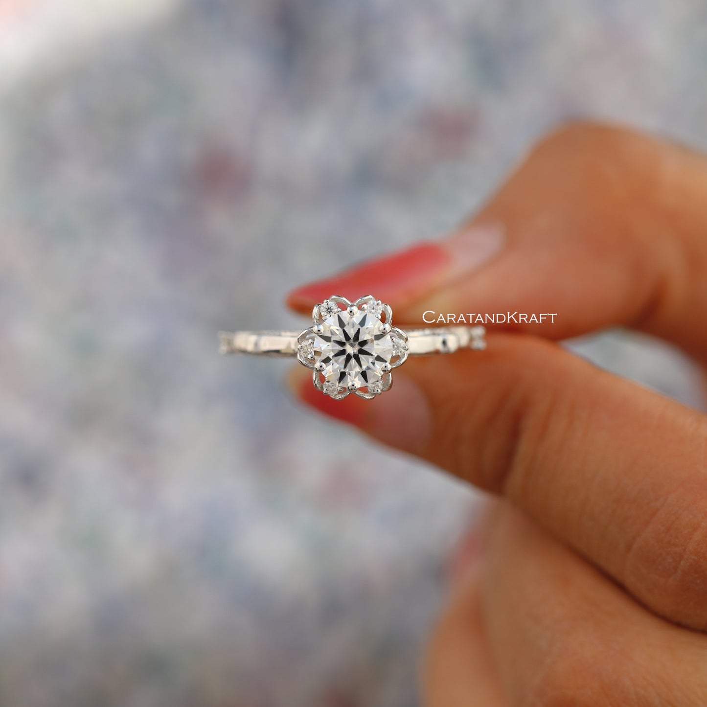 Round Diamond Ring, Vintage Lab Grown Diamond Engagement Ring