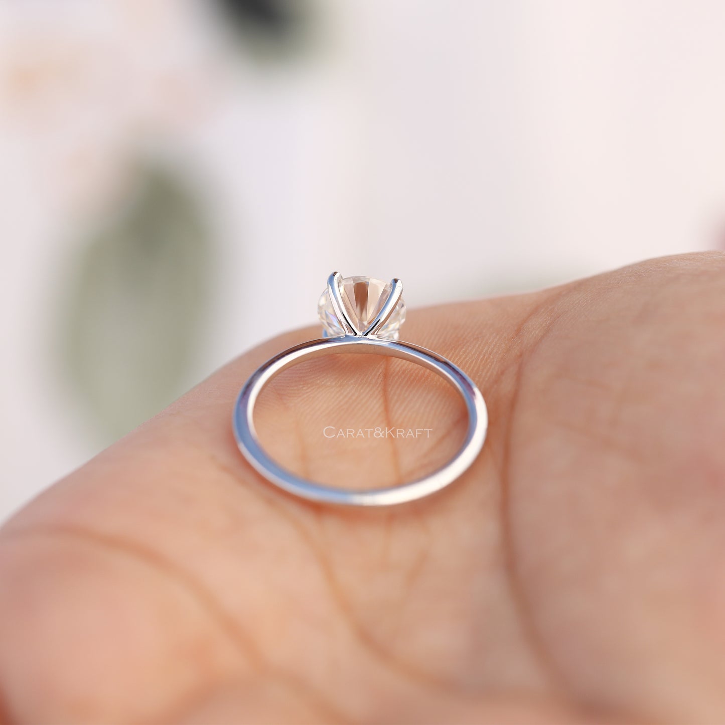 Round Cut Colorless Moissanite Solitaire Engagement Ring