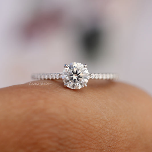 Round Lab Created Diamond Pave Setting Engagement Ring