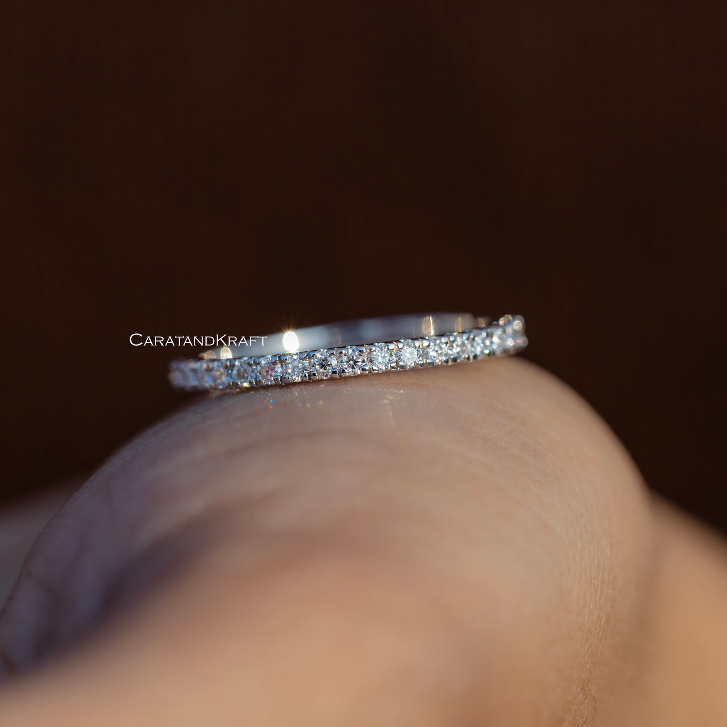 1.5mm Colorless Moissanite Half Eternity Pave Wedding Ring