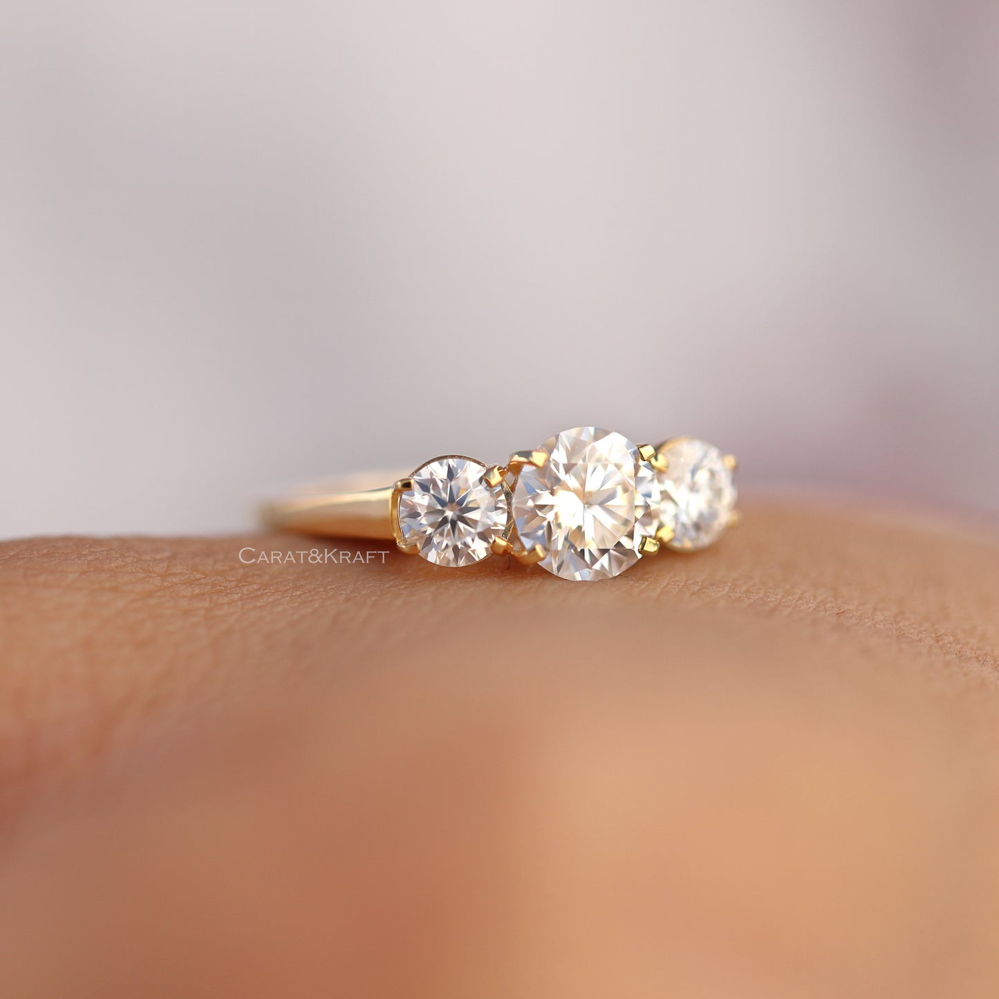 Round Cut Three Stone Simple Engagement Ring