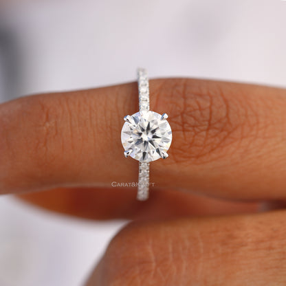 0.50 - 5.0 CT Round Lab Created Diamond Pave Engagement Ring, view 3