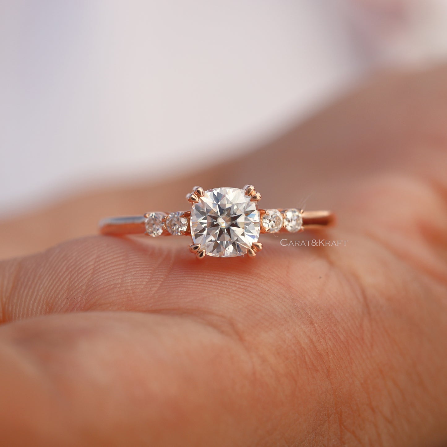 Cushion Cut Five Stone Lab Grown Diamond Ring