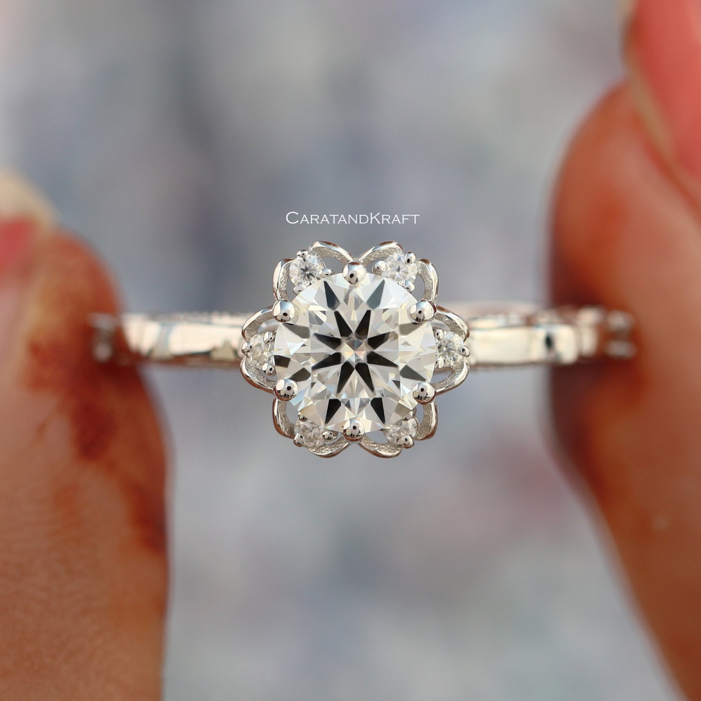 Round Diamond Ring, Vintage Lab Grown Diamond Engagement Ring