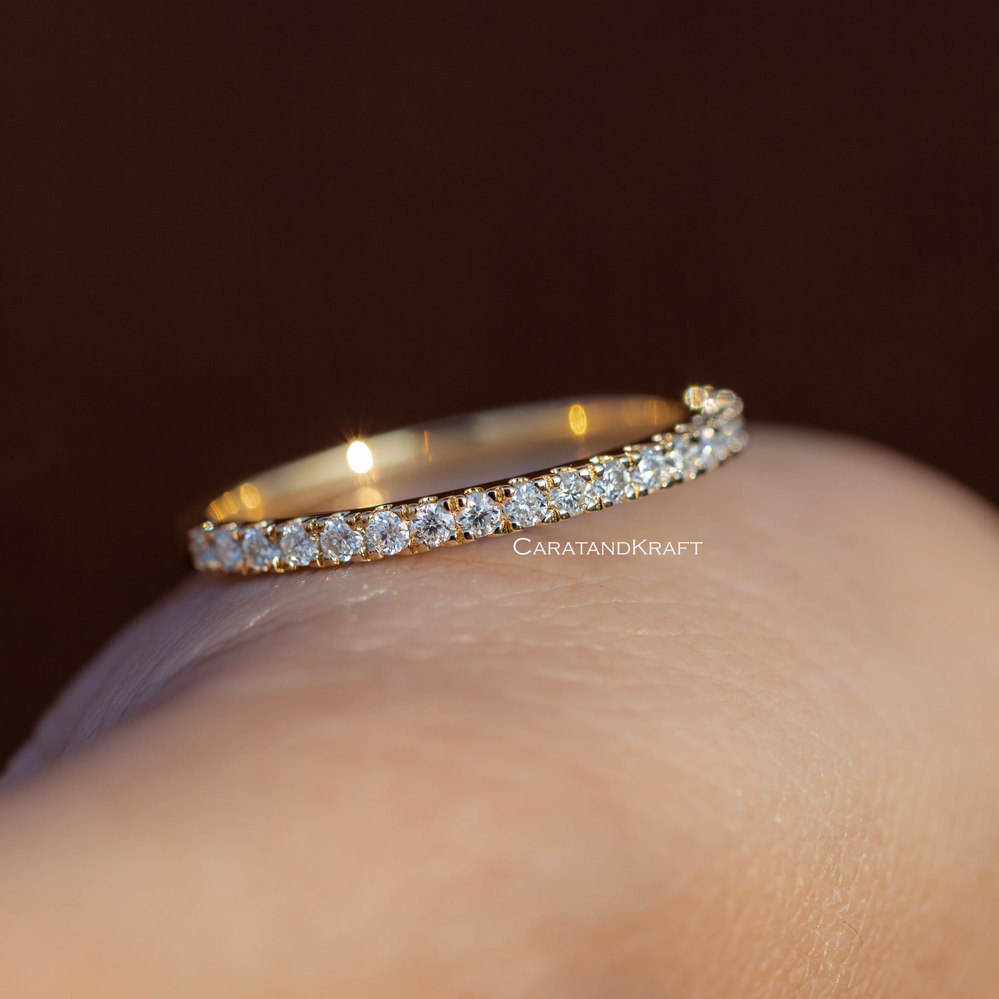 Half band ladies, pave eternity band, thin micro pave ring 