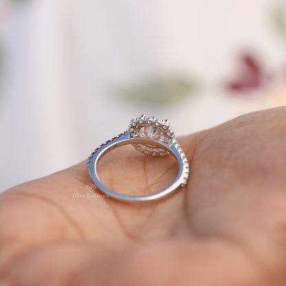Round Cut Halo Moissanite Engagement Ring, view 6