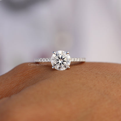 0.50 - 5.0 CT Round Lab Created Diamond Pave Engagement Ring, view 5