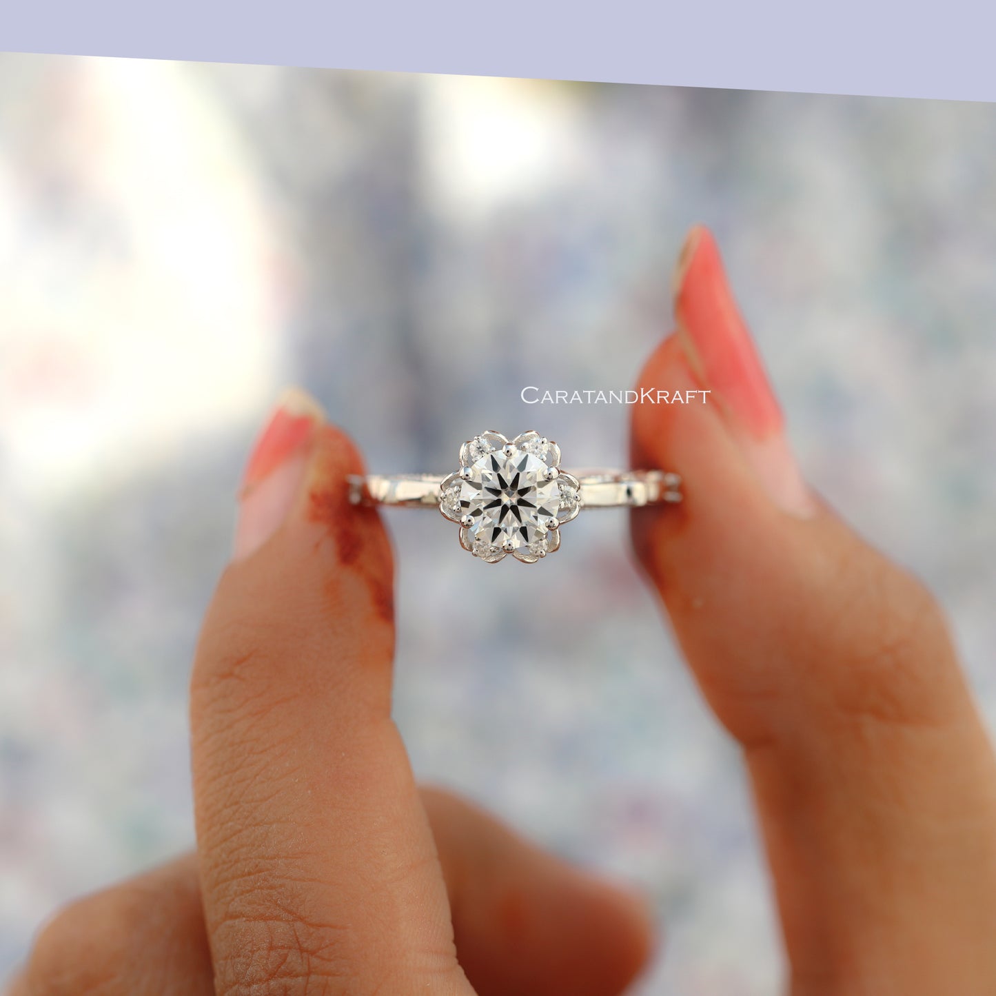 Round Diamond Ring, Vintage Lab Grown Diamond Engagement Ring