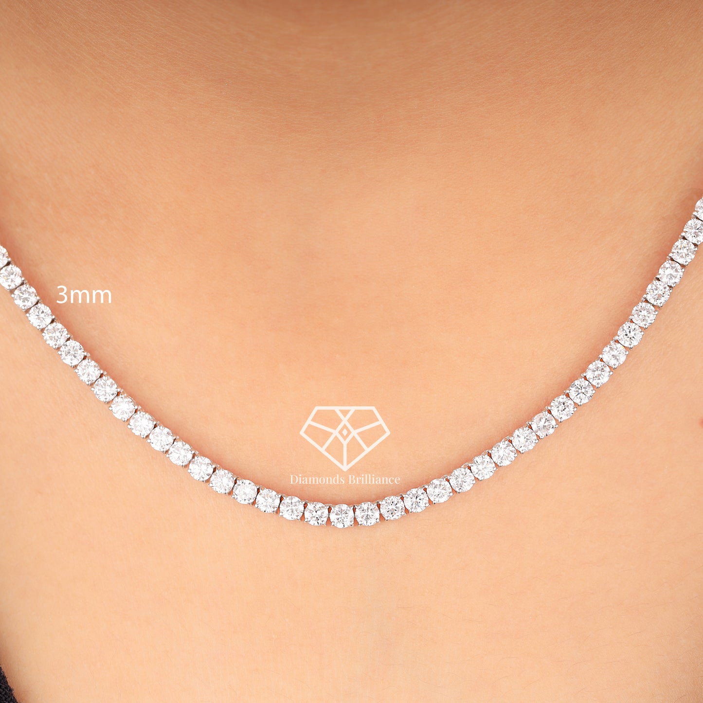 3mm Natural diamond 14k Gold 16 inch Tennis Necklace
