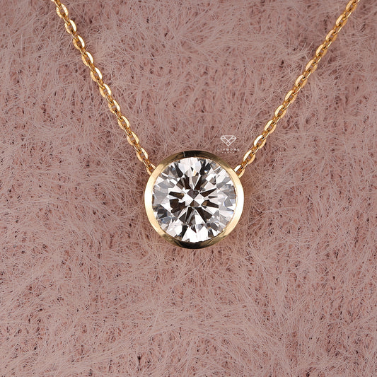 0.35 CT & 2.0CT Lab grown Diamond Round Bezel Pendant in 10k Yellow Gold