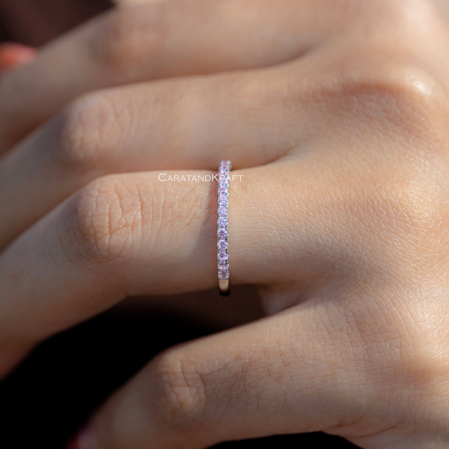 Pink Simulated Diamond Half Eternity Wedding Band