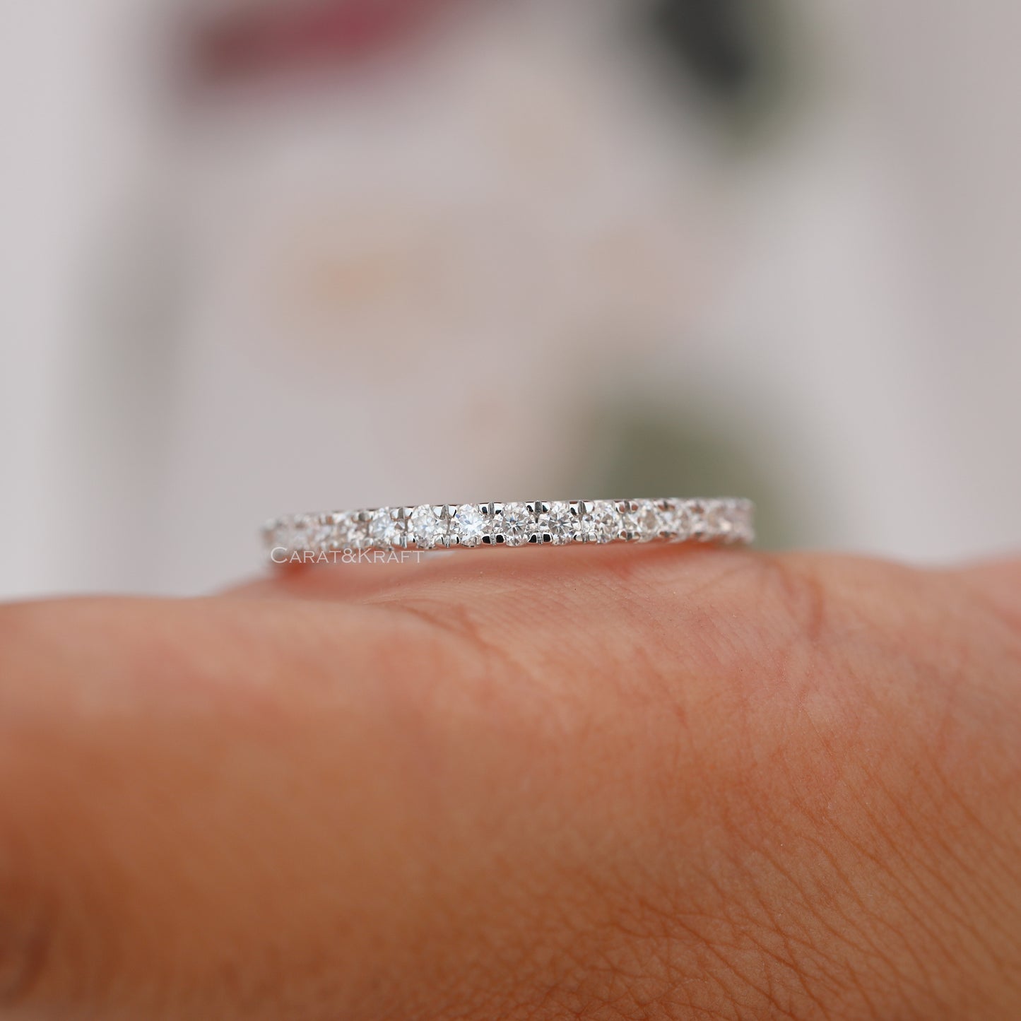 Infinity Wedding Band, 1.7mm Round Moissanite Full Eternity Band